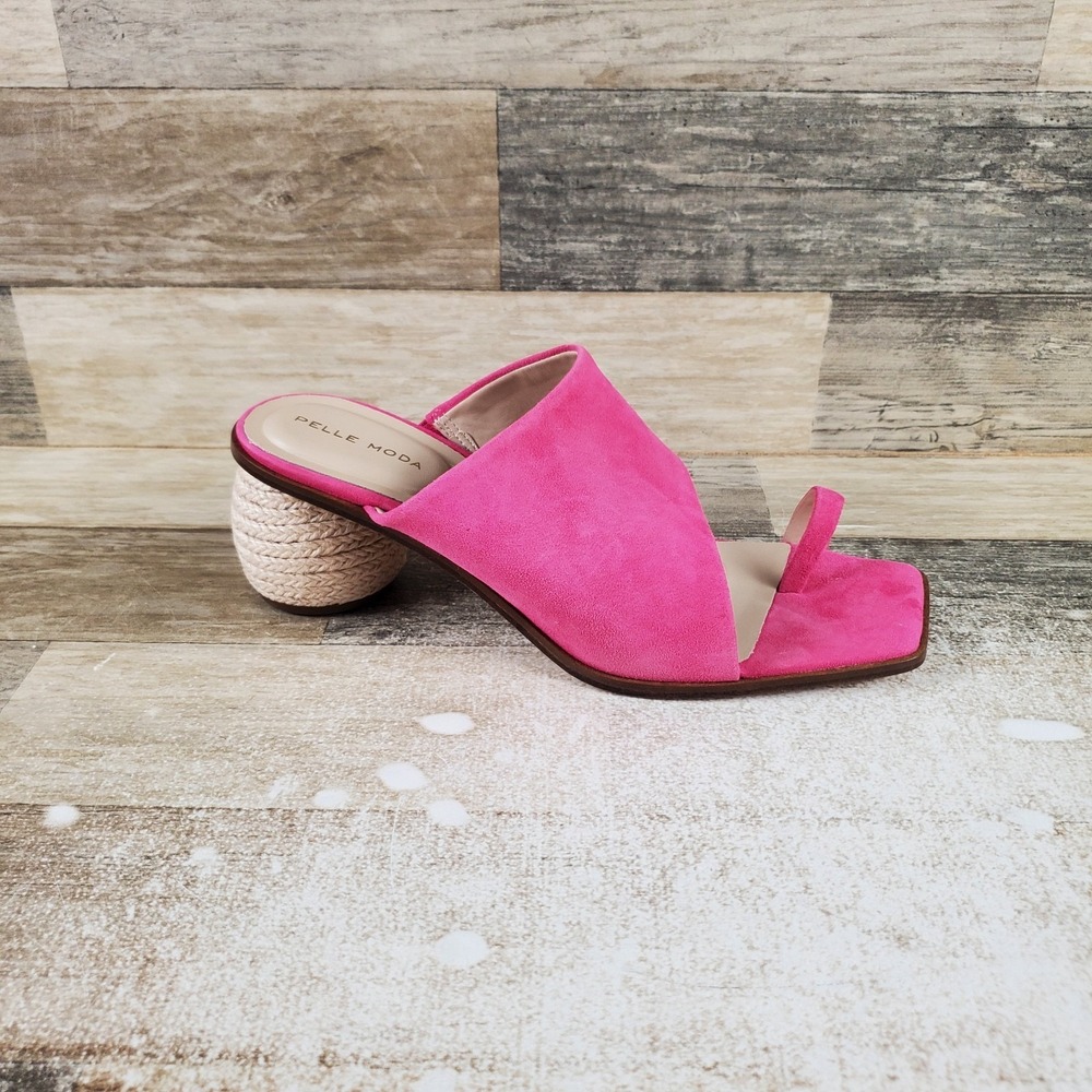 Pelle Moda Lahni Slide Womens Sandals Sz 10 M Hyper Pink Toe Loop Block Heel